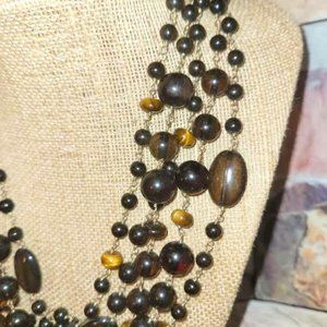 <3  $6-$12  VNTG Smokey Clear, Black Glass, Tigers Eye Beads 5 Strand Ne…
